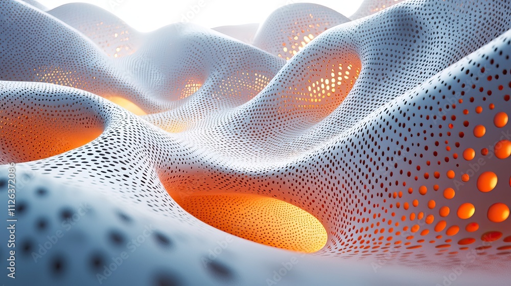 Poster abstract landscape featuring intricate patterns and soft glowing lights in a vibrant artwork