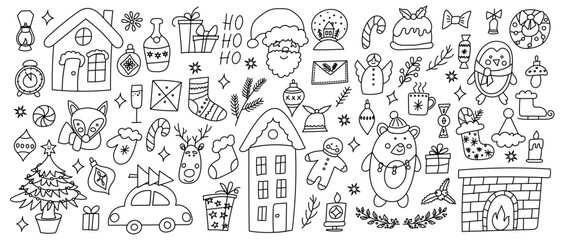 Hand drawn Christmas icons and decorations for the holiday season