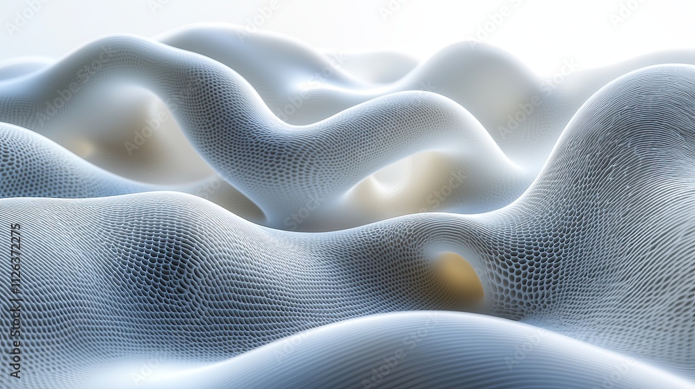 Poster abstract representation of smooth undulating surfaces resembling waves in a serene landscape