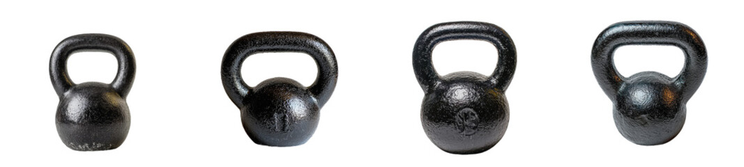 A black kettlebell on an invisible background.