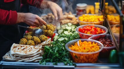 Obraz premium Street Food with Fresh Falafel and Pita Bread