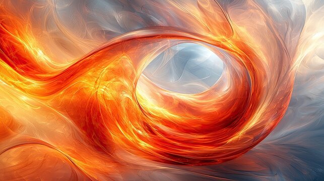 Vibrant swirling patterns in shades of orange and red create an abstract representation of flowing energy