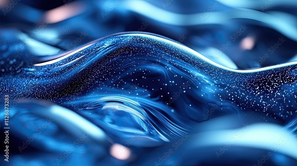 Poster flowing blue liquid creates mesmerizing patterns in an abstract display of movement and light