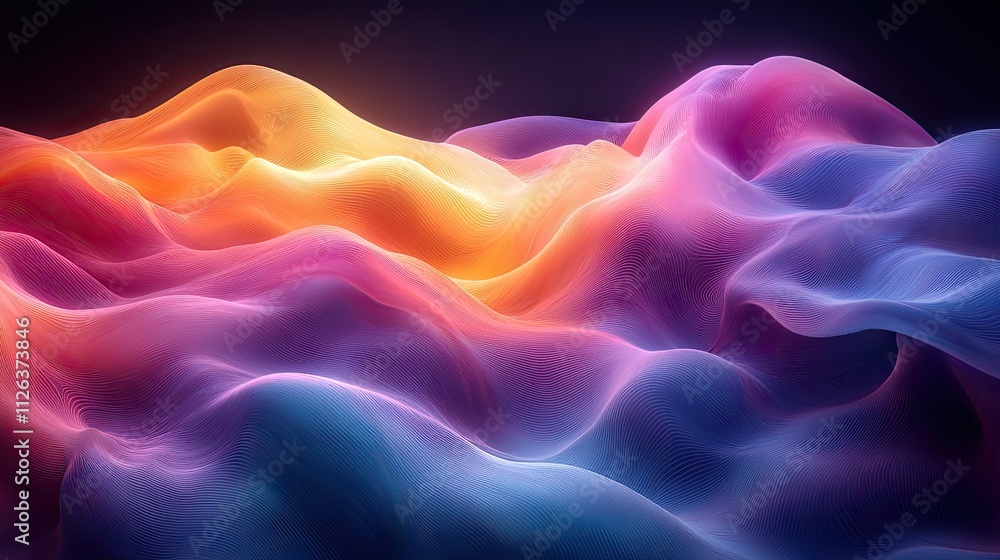 Poster colorful abstract waves flowing together in a mesmerizing display of light and texture