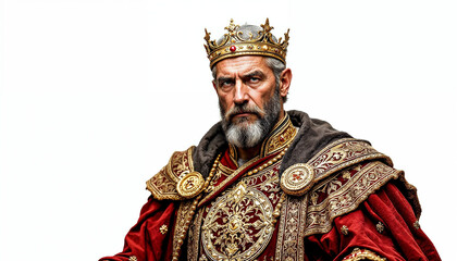 A majestic portrait of a Byzantine emperor in regal attire, exuding authority and wisdom.

