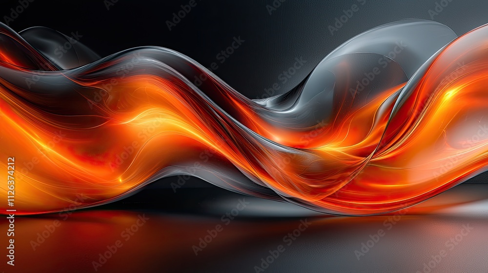 Poster dynamic waves of orange and black fluid form captivating abstract patterns in a dark setting
