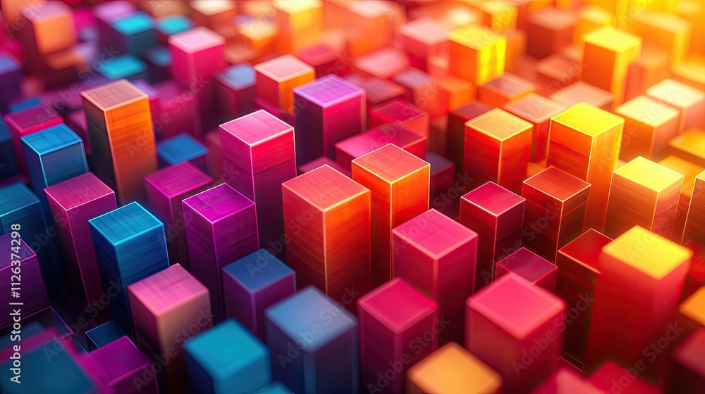 Poster colorful 3d blocks create a vibrant abstract landscape with vivid hues and geometric patterns