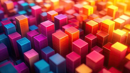 Obraz premium Colorful 3D blocks create a vibrant abstract landscape with vivid hues and geometric patterns