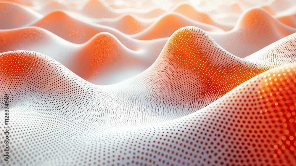 Aufkleber abstract landscape of waves created with orange and white dots forming a textured surface in a digit