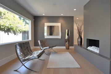 Neutral gray wall and contemporary living room