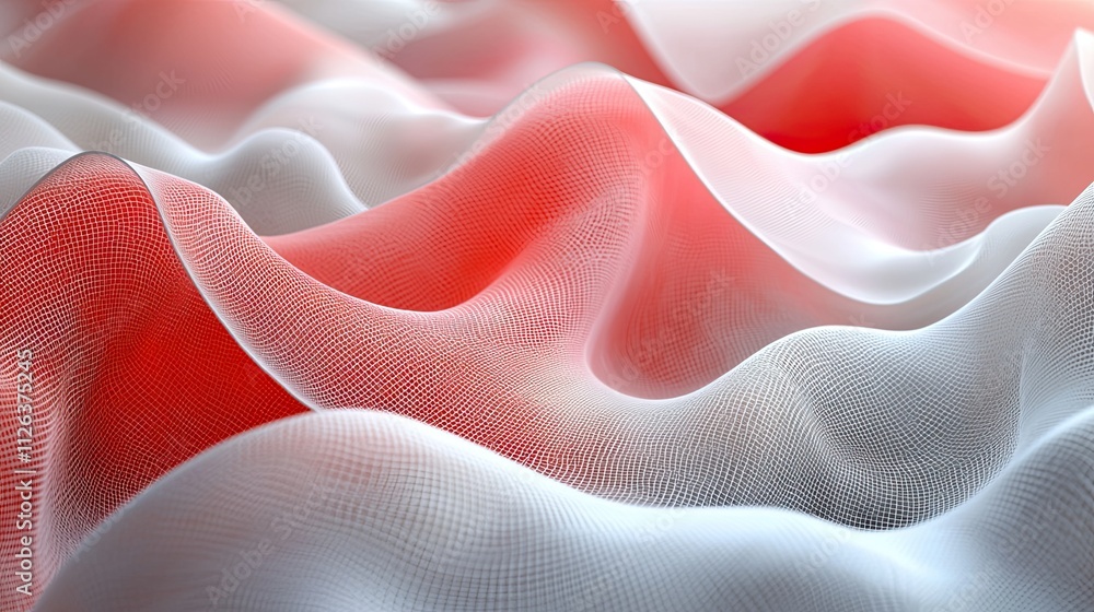 Poster soft waves of red and white fabric create an elegant texture in gentle light