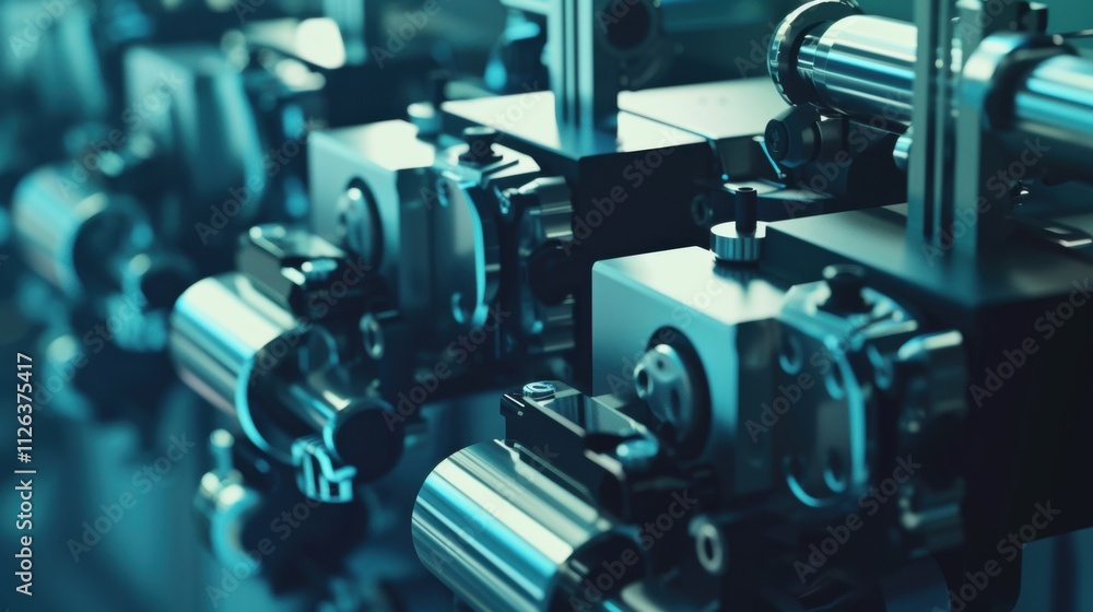 Poster closeup of a sleek hightech machine with multiple s and levers representing the tingedge equipment a