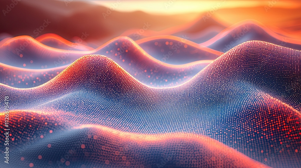Poster colorful undulating waves display vibrant patterns during a captivating sunset in a serene landscape