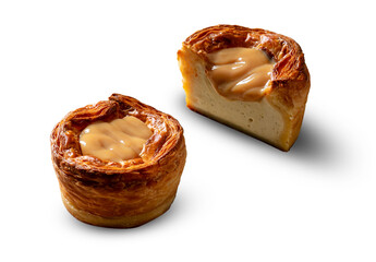 Delight in these luxurious custard tarts, encased in golden-brown, buttery, and flaky pastry. Topped with a glossy, silky custard, they offer a perfect balance of texture and flavor.