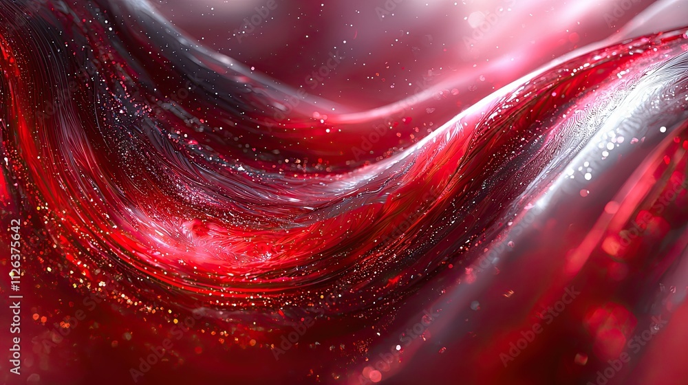 Poster dynamic abstract texture with flowing red and silver colors showcasing depth and movement
