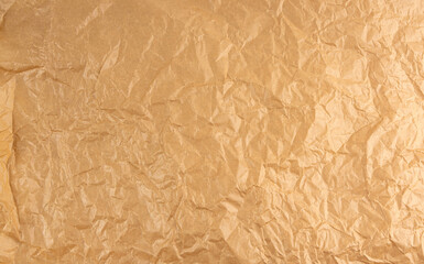 Crumpled Craft Paper, Rugged Wrapping Old Paper Texture, Empty Brown Wrinkled Sheet Scrap Top View