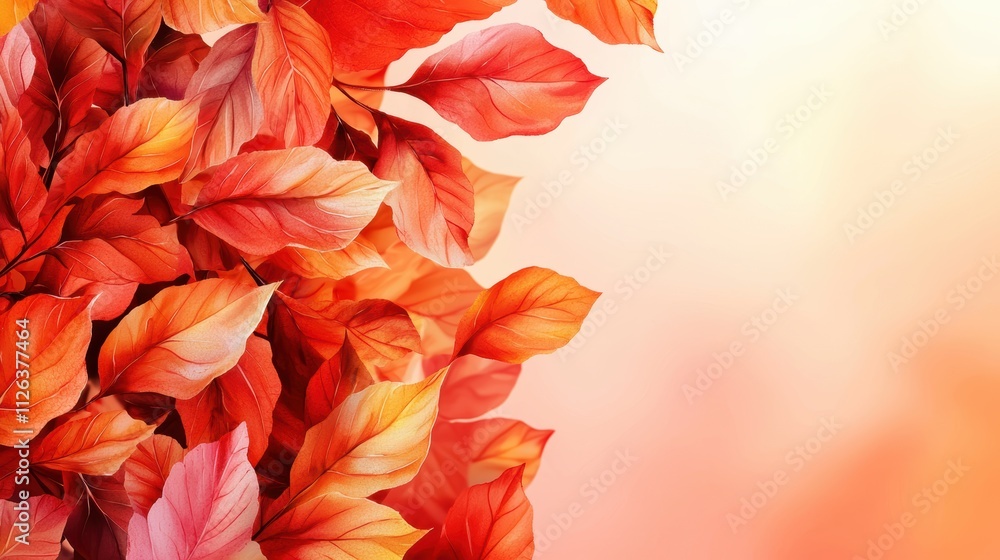Poster a vibrant display of autumn leaves in shades of red and orange, creating a warm, inviting backdrop.