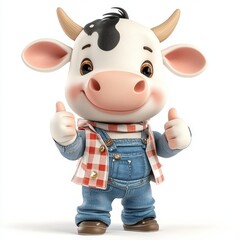 Fototapeta premium a cute little cow character in casual clothes giving thumbs up