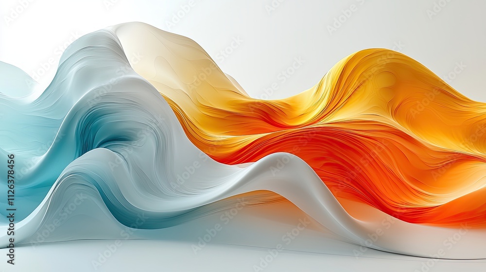 Poster colorful abstract design flowing in waves with soft gradients under bright lighting