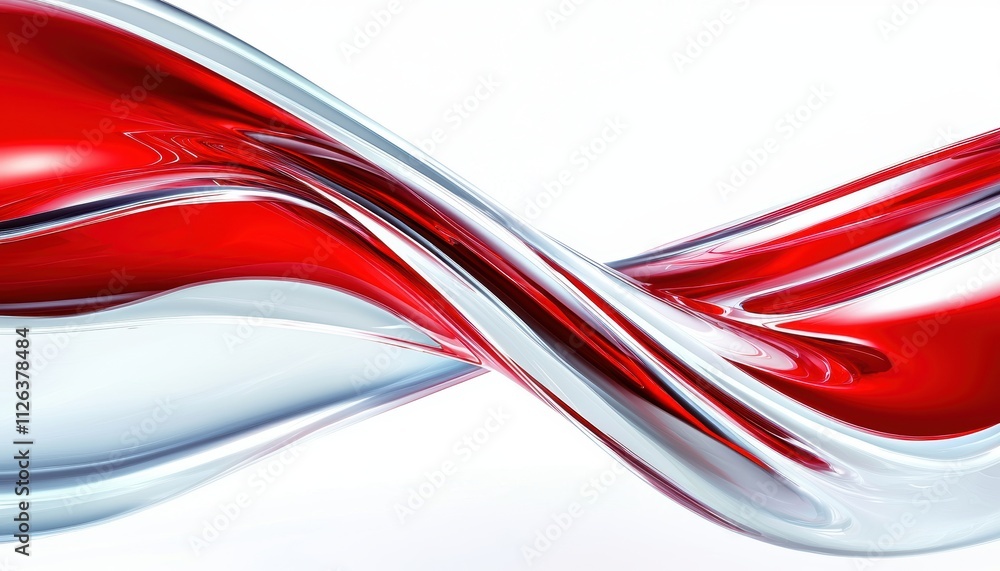 Poster an abstract design featuring flowing red and white waves, creating a dynamic, modern aesthetic.