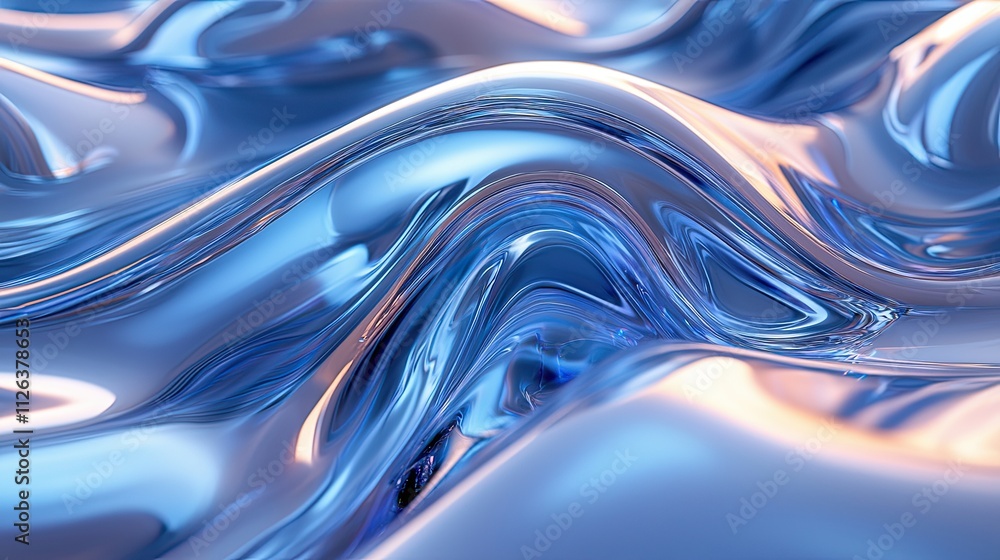 Poster curved patterns of blue liquid create a mesmerizing visual effect in an abstract composition