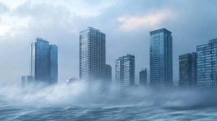 Obraz premium City engulfed by rising sea.