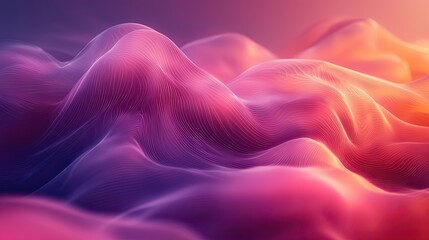 Fototapeta premium Vibrant abstract landscape of flowing waves in purple and orange hues at sunset