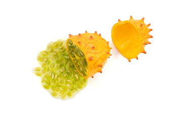 Kiwano seeds isolated, jelly melon, cucumis metuliferus, horned melon, african horned cucumber