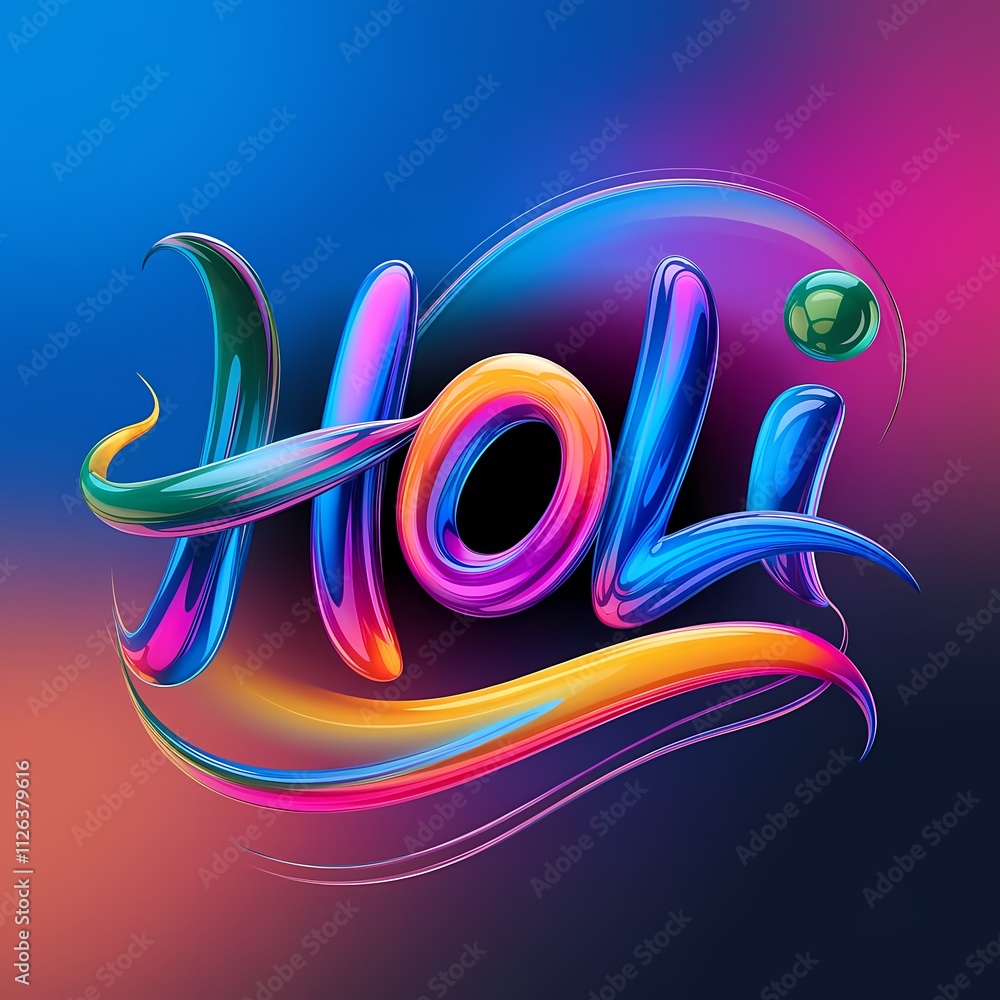 Fototapete dynamic 3d holi text with colorful gradient paint strokes