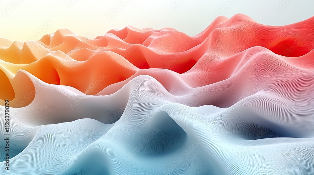 Poster colorful abstract wave patterns create a mesmerizing visual effect in a three-dimensional landscape 