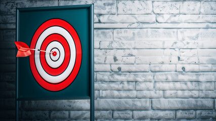 Dart arrow on target bullseye center for Goal Achievement Contest Accuracy Business Sucess Win Strategy Opportunity Wall Backdrop