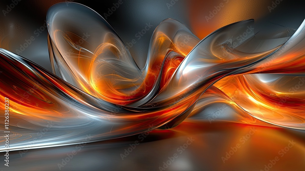 Poster dynamic and fluid abstract composition with warm tones reflecting movement and energy
