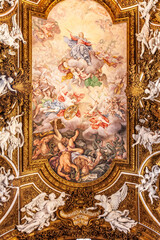 Rome, Italy, July 22 2017, Stunning Ceiling Artwork of Santa Maria Della Vittoria in Rome, Italy