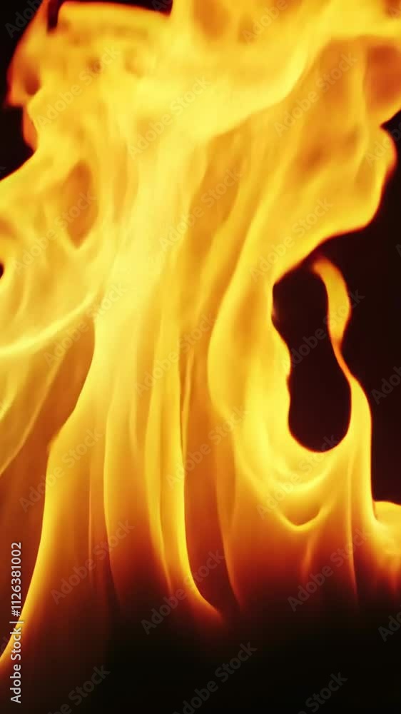 Poster flames dance in the darkness, creating a vivid orange glow in dynamic shapes and forms