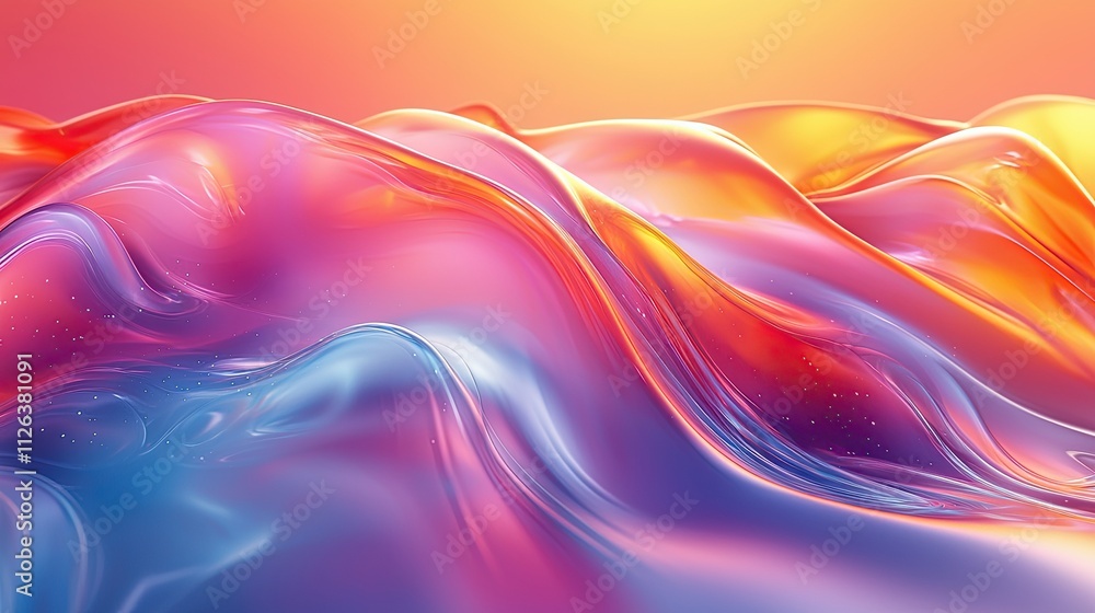 Poster colorful waves of abstract fluid shapes create a vibrant and dynamic atmosphere at sunset
