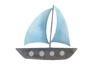 Sailboat illustration. watercolor vehicle ship isolated on transparent background. clip art and cut out element design