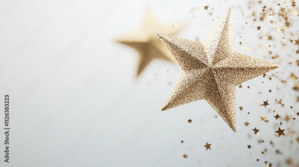 Poster a shimmering display of golden stars against a soft background, creating a magical and festive atmos