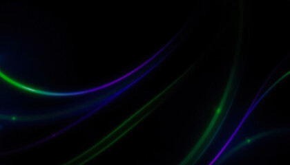 A vibrant composition of flowing neon lines in green and purple hues on a black background, symbolizing energy, motion, and futuristic design.