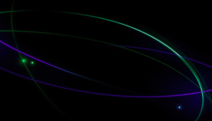 A vibrant composition of flowing neon lines in green and purple hues on a black background, symbolizing energy, motion, and futuristic design.