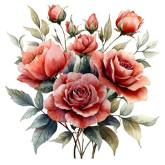 Nature, flowers, clipart watercolor painting of flower, symmetrical pattern, botanical print on white background, vintage style.QW-0349