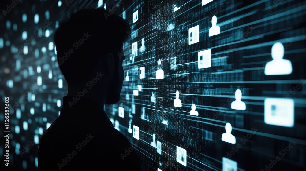 Poster a futuristic concept of medical record management, with robots assisting in data categorization and 