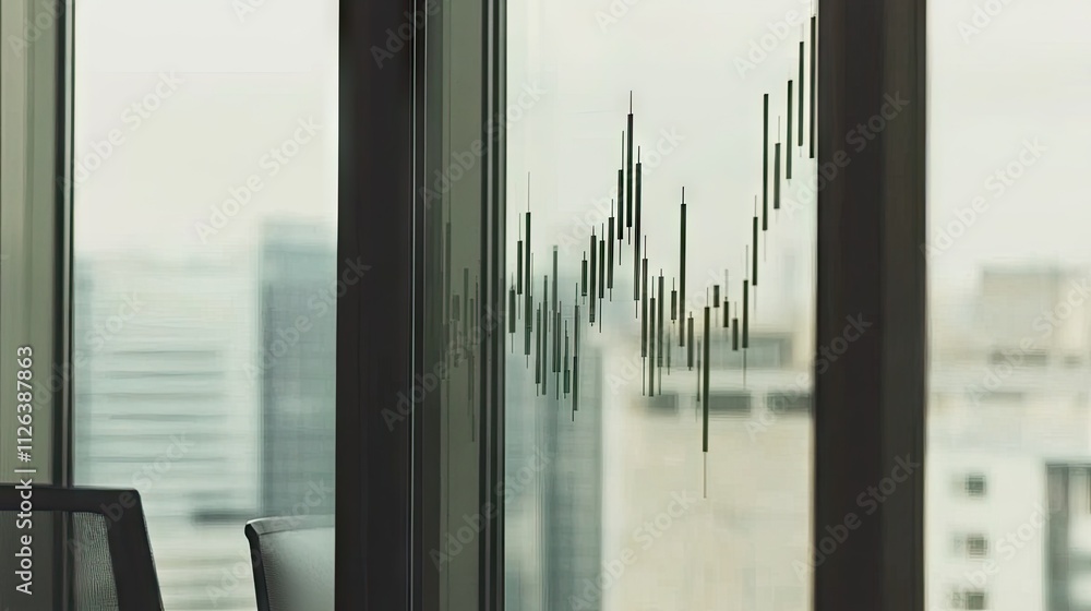 Poster a futuristic representation of sales data with glowing bar charts overlaid on a transparent digital 