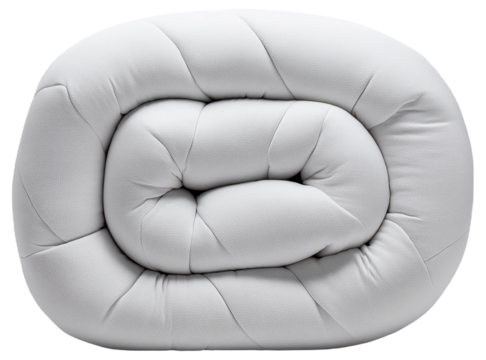 White tufted cushion or upholstered object with a round shape
