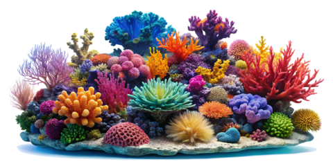 A tropical coral reef on rocks isolated on a white background.AI GENERATED