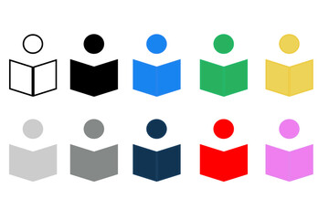 Fototapeta premium Read book icon set. Person reading book vector illustration.