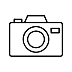 camera icon, technology vector icon, electronic vector illustration - black outline icon of camera symbolizing technology, electronic, and evolution in simple design.