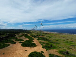 Coast line, Bonaire, drone, windmill park