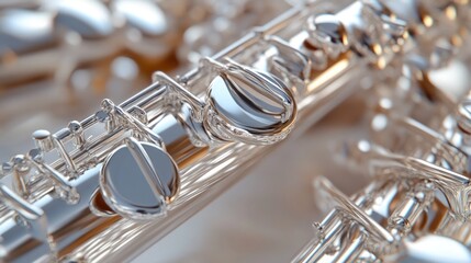 Obraz premium A close-up of a shiny silver flute showcasing intricate details and craftsmanship.