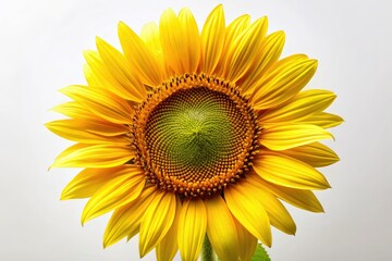 Obraz premium A solitary yellow sunflower, sharply focused against a pure white backdrop, showcases botanical beauty in macro detail.