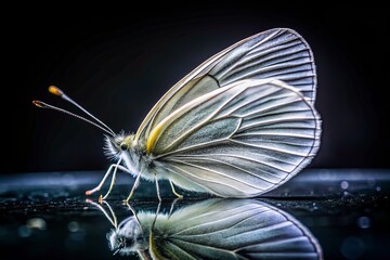Macro Photography: White Butterfly on Black Background - Stunning Insect Close-up Images